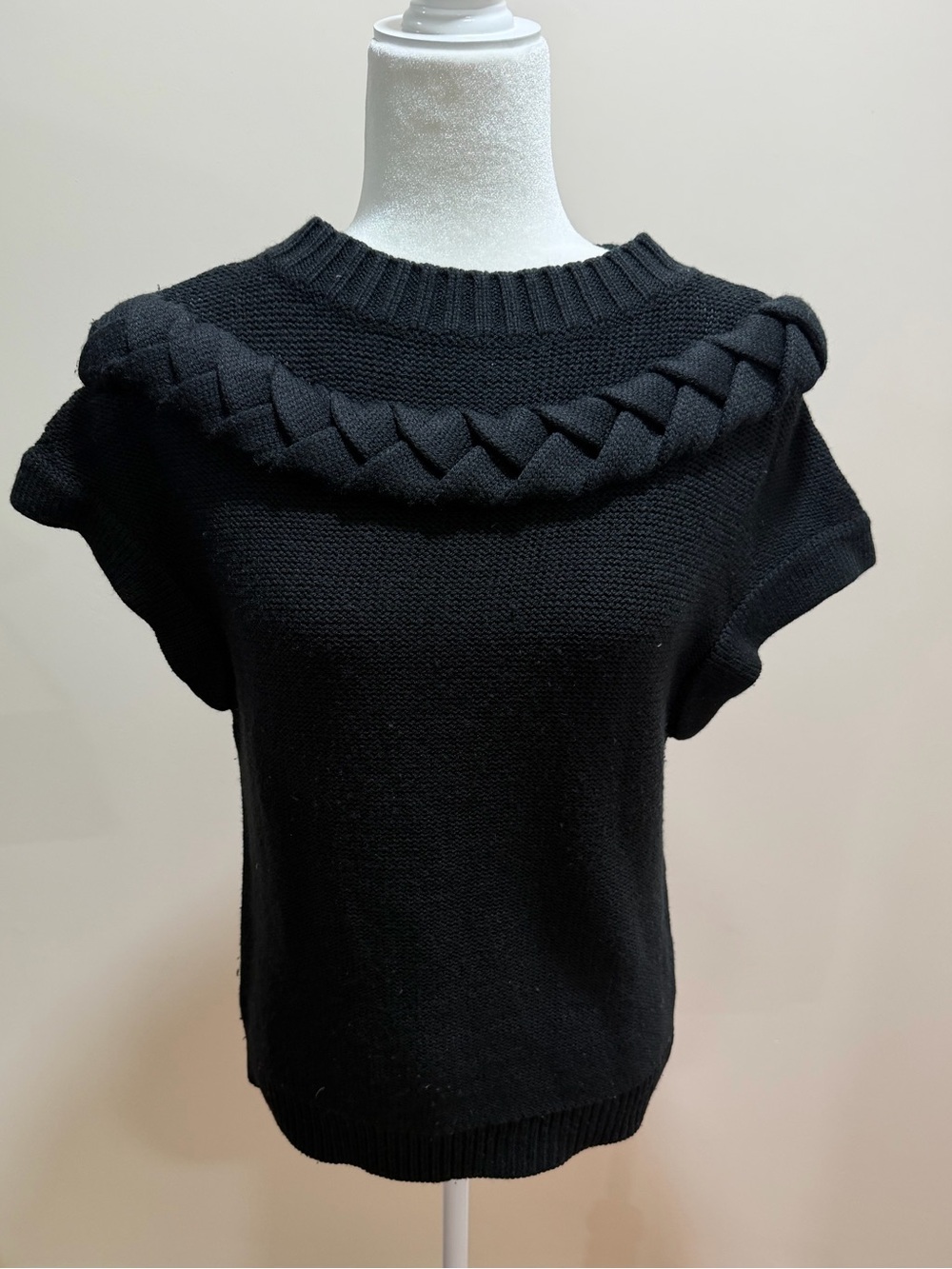 Anne Fontaine Black Wool & Acrylic Syrine Cap Sleeve Sweater Top Sz. M